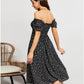 EXLURA Womens Square Neck Dress Puff Short Sleeve High Waist Smocked Ruffle Floral Sweetheart Neckline A-line Midi Dress