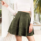Exlura Womens Faux Suede High Waist Pleated Short Skirt Elastic Button Front Skater Mini Skirt