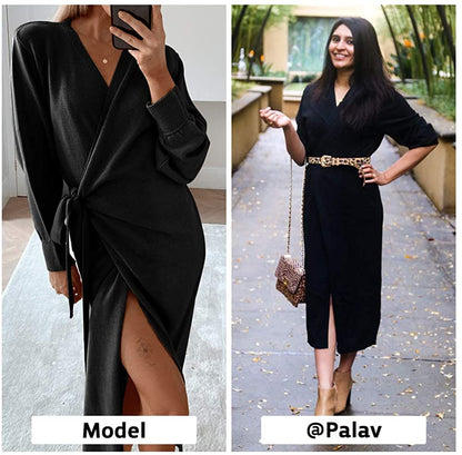 EXLURA Womens Knit Sweater Dress Casual Solid Long Sleeve Wrap Maxi Dresses with Belt