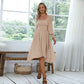 EXLURA Women's Tie Back Asymmetrical Hem Off Shoulder A-line Dresses Long Lantern Sleeve Ruffle Midi Dress