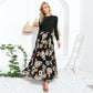 EXLURA Women's Floral Printed Chiffon Elastic High Waist Pleated Long Maxi Skirt